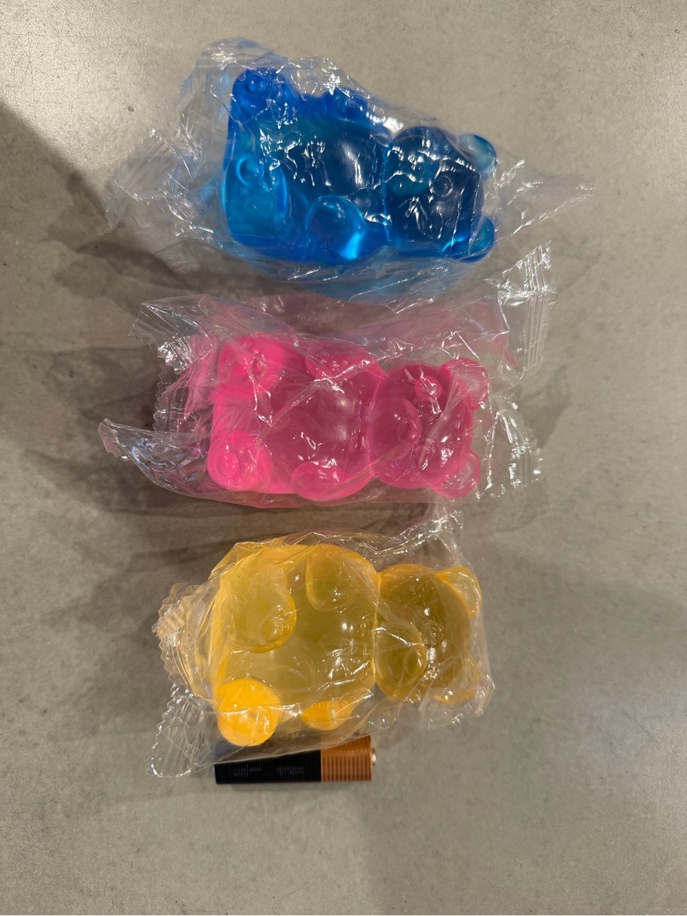 Set of 3 Gummy Bear Squishy toys - Blue, Pink, Yellow